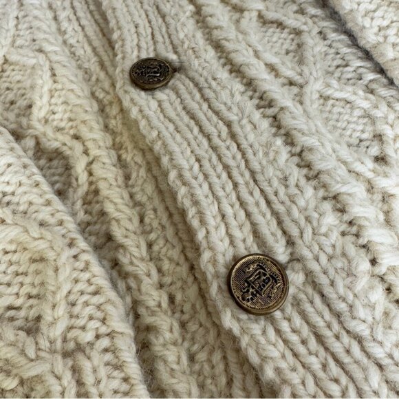 Vintage Aran Style  Fisherman Rustic Cable Knit Wool Button Down Cardigan - Picture 8 of 12